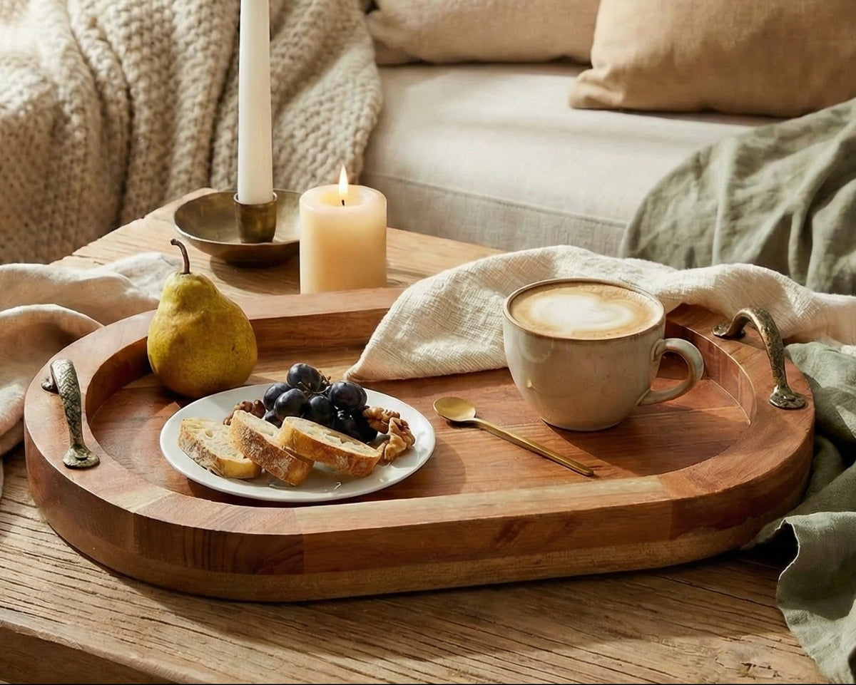 Lyon Wood Oval Serving Tray With Handles